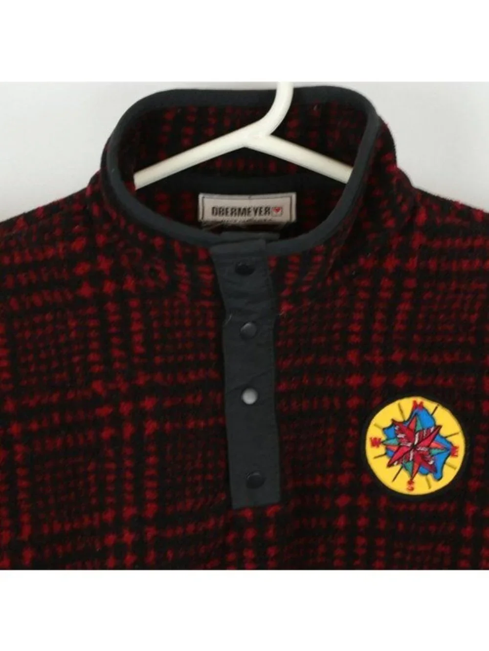 Obermeyer Kids Small Red & Black Plaid Fleece 1/4 Snap Pullover Sweater Jacket